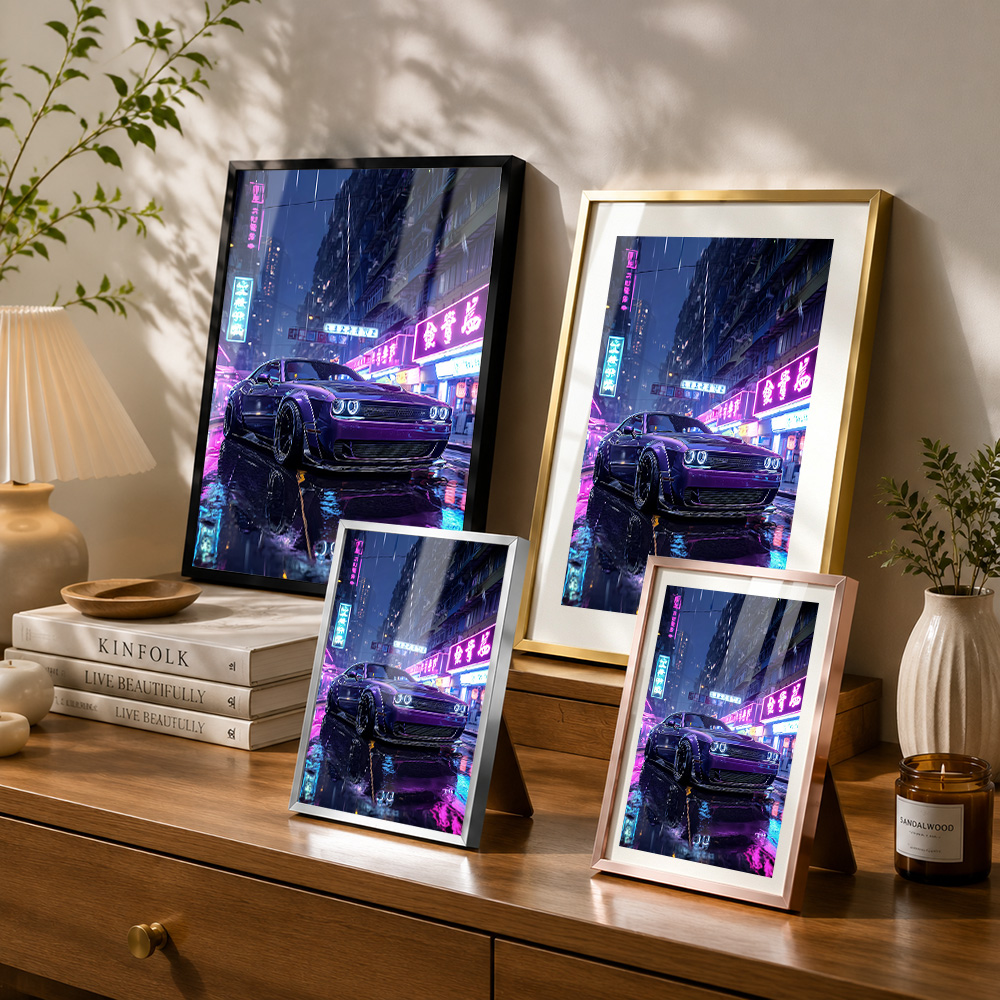 Purple Car In Neon Cityscape F - Car Mirror review and price