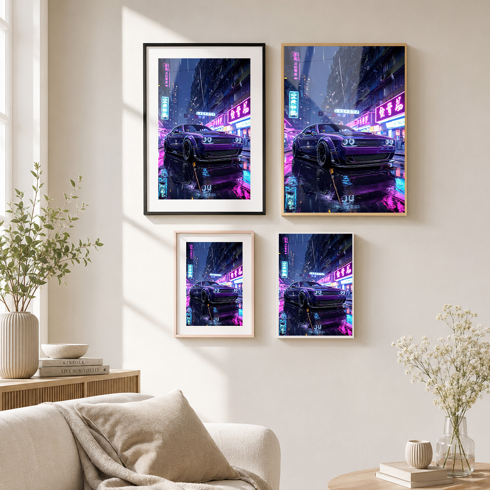 Purple Car In Neon Cityscape F - Car Mirror review and price